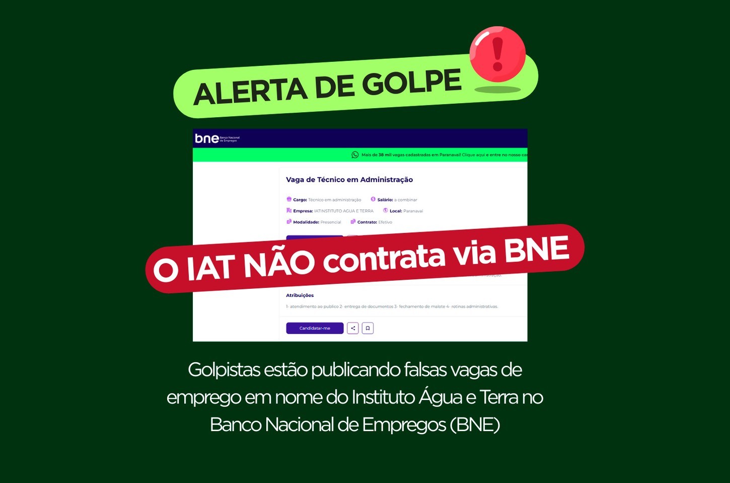 Golpe com falsas vagas de emprego do IAT é registrado no Paraná