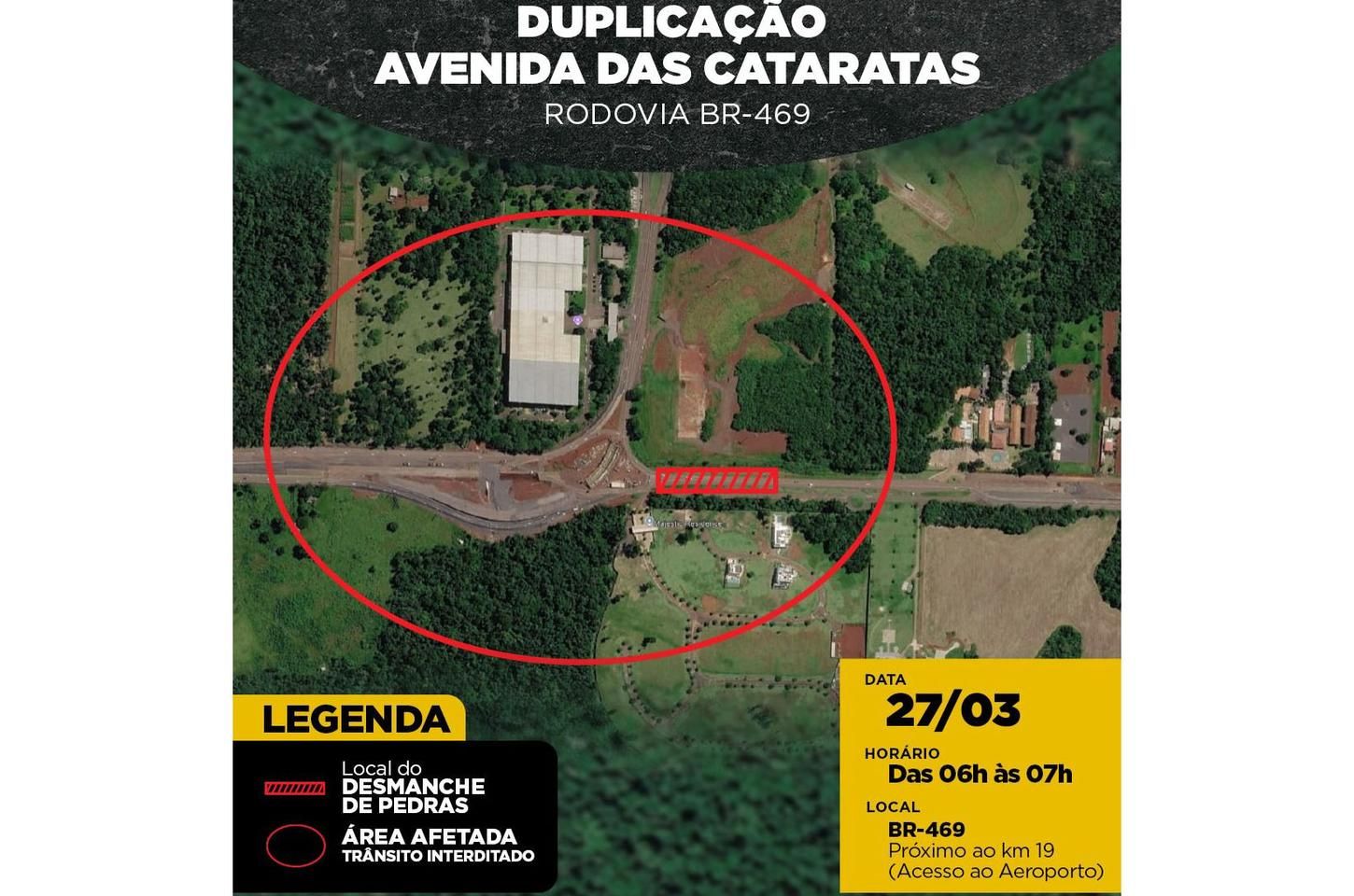 Rodovia das Cataratas terá interdição para detonação de rochas nesta sexta